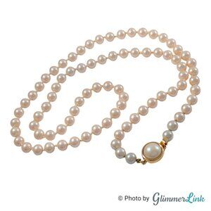 Vintage Single Strand Creamy White Faux Pearl Cabochon Clasp Gold Tone Necklace